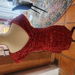 Elegant Red Sequin Cocktail Dress